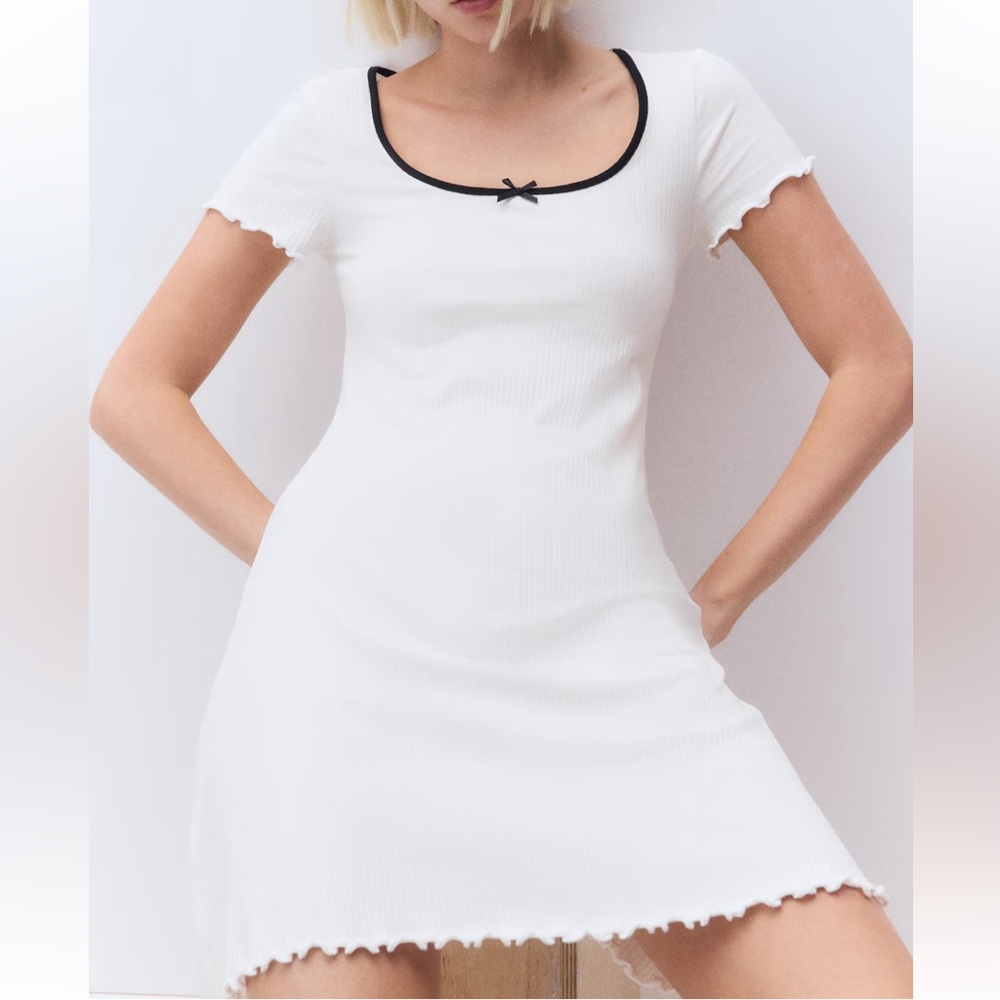 H&M White Mini Dress with Black Trim